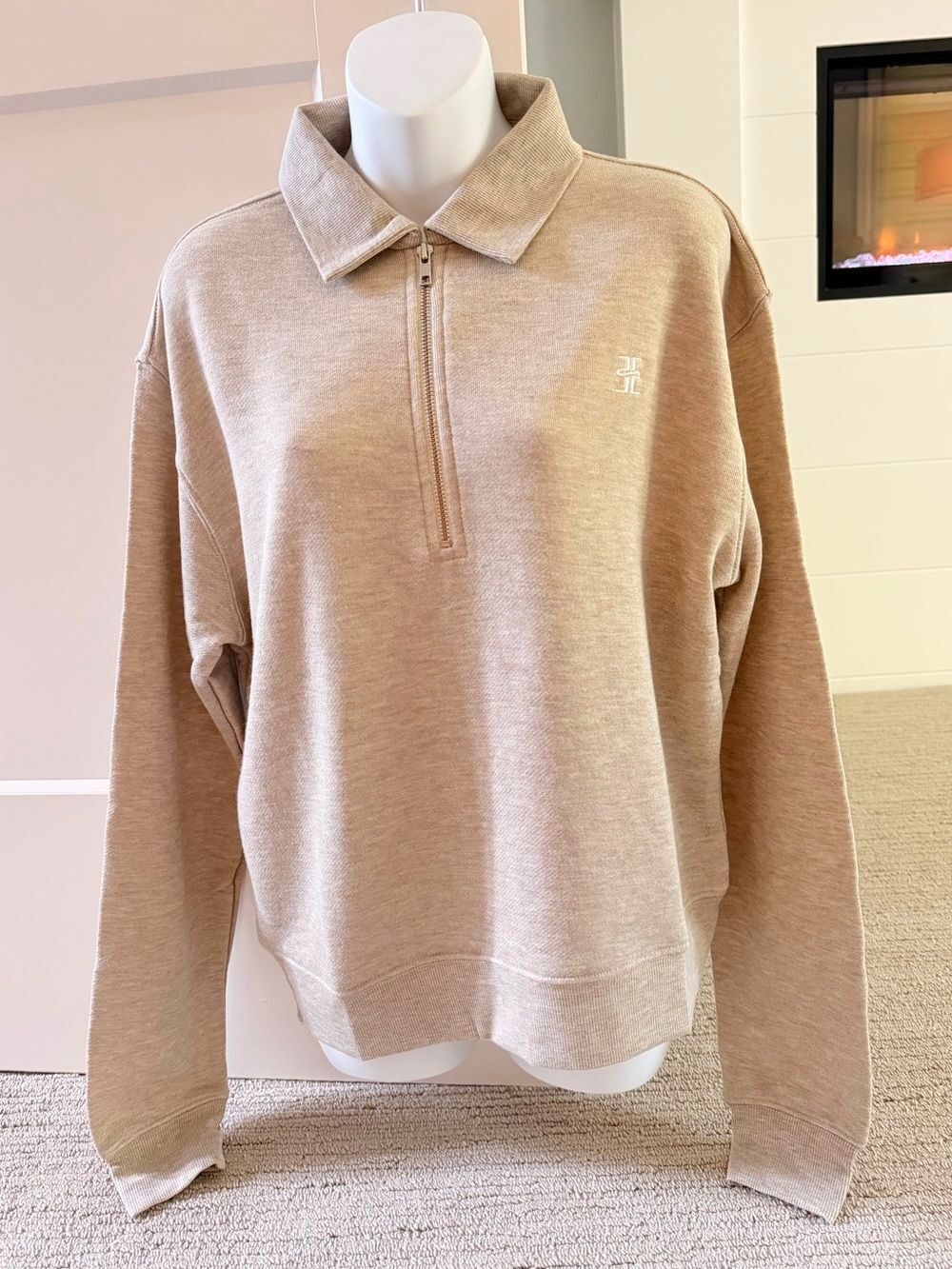 ETERNE Gorgeous Heathered Oatmeal Oversized Halfzip Sweatshirt M NIP $325!!
